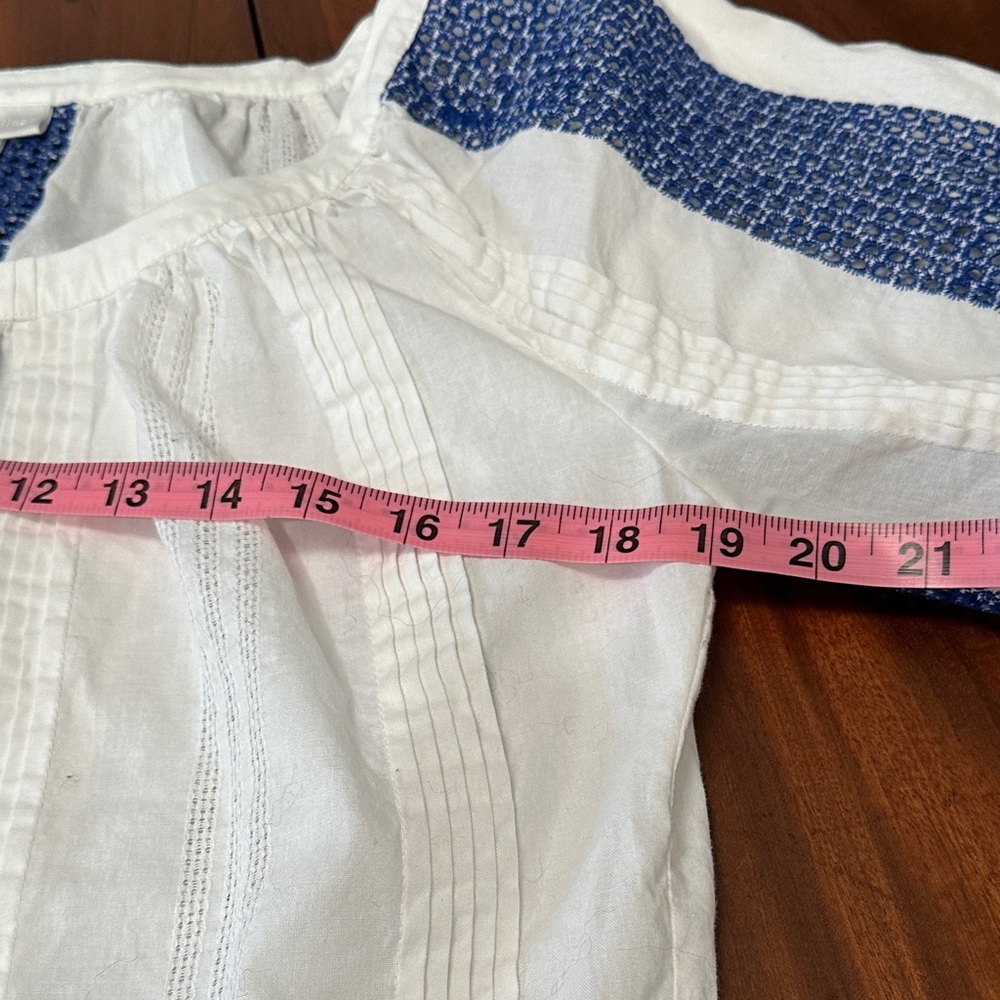 Soft Surroundings White and Navy Blouse - Picture 9 of 11